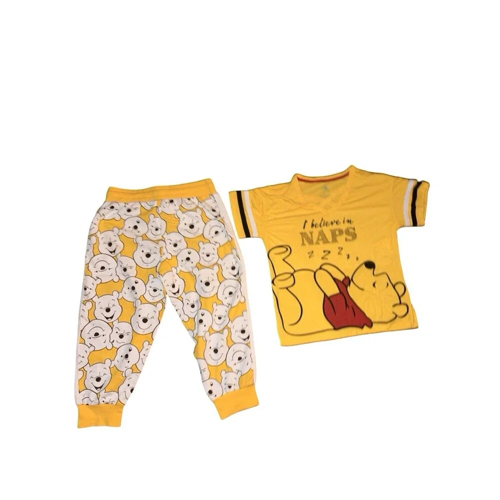 Disney Winnie The Pooh Pajama Set Yellow Sleepwear Pants Shirt Girls 2 Piece Sm - Picture 14 of 14
